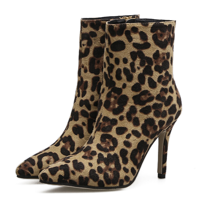 leopard print pointed toe ankle boots