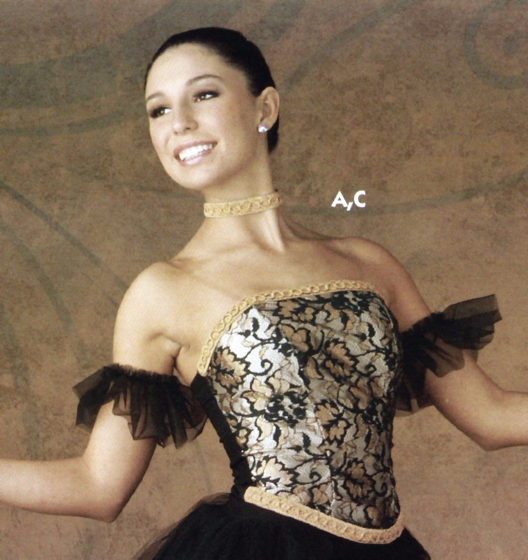 NWT Antique Gold Black Ballet Basque Lacefront spandex bk w/sleeves choker 