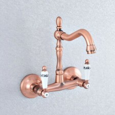 Antique Copper Wall Mount Bathroom Sink Bathtub Swivel Spout Faucet Mixer Tap