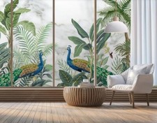 3D Jungle Peacock Plant Self-adhesive Removeable Wallpaper Wall Mural
