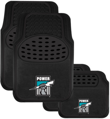 AFL Car Floor Mats - Port Adelaide Power - Set Of 4 - Universal Size Fit