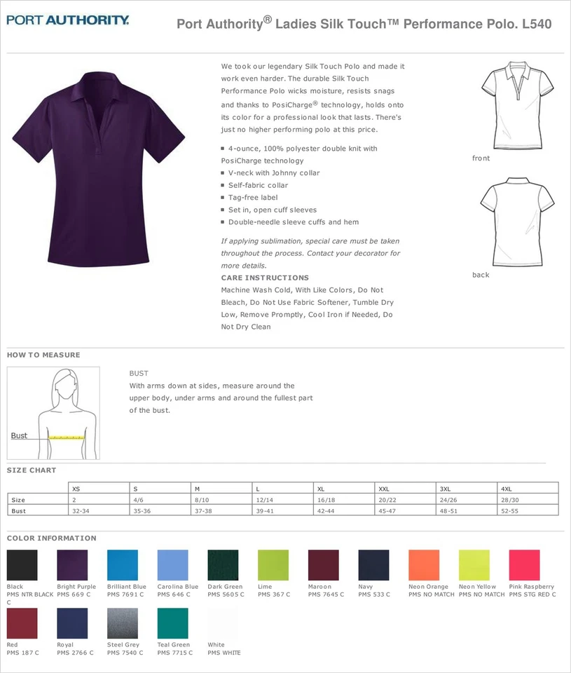 Port Authority Womens Dri-Fit SIlk Touch Performance Polo Golf Shirt M-L540 - Image 3 of 3