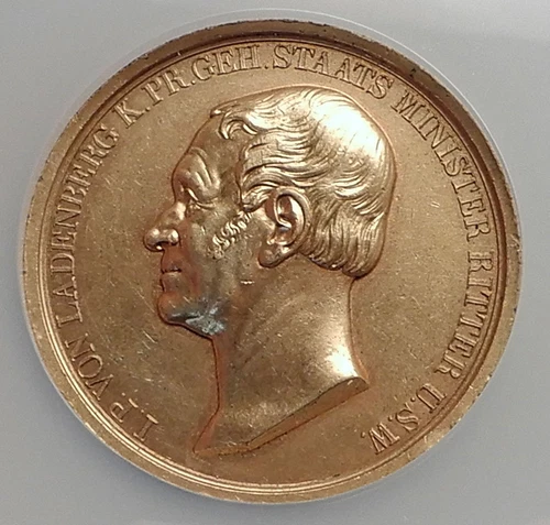 1839 GERMANY German STATES Prussia GILT Medal of VON LADENBERG NGC i73485
