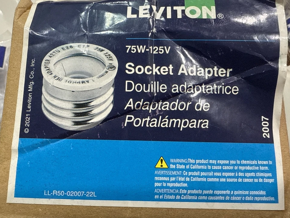 4X 2PK Leviton Socket Adapter Medium E12 (M) To Candelabra E26 (F) 75W 125V B12 - Image 2 of 2