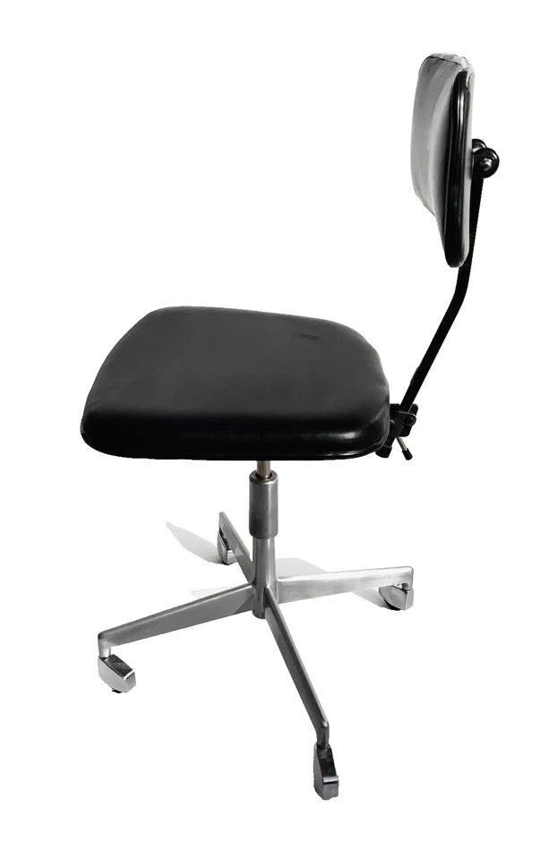 Vintage Danish Office Chair Black Leather Swivel 1960s - Image 3 of 4