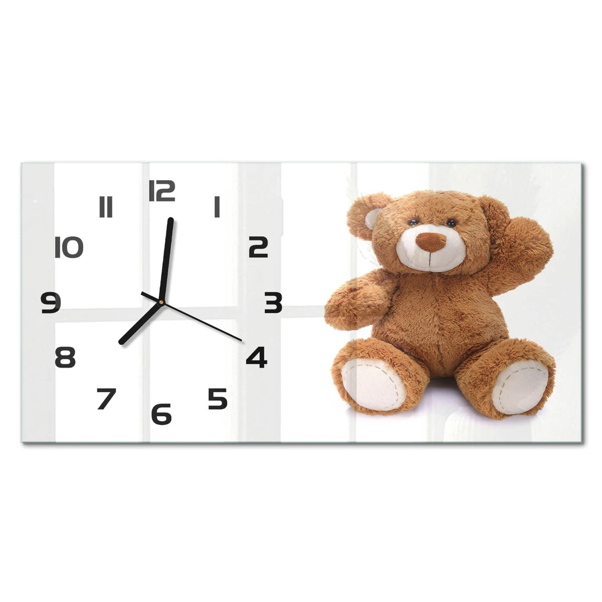 Reloj de Pared Rectangular Horizontal Cristal Decorativo Premium Osito 60x30 cm