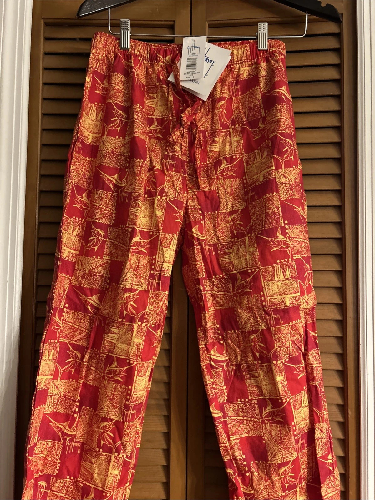 Guy Harvey Men's Sleep/Lounge Pants Fishing Swordfish SZ S NWT Red&Gold