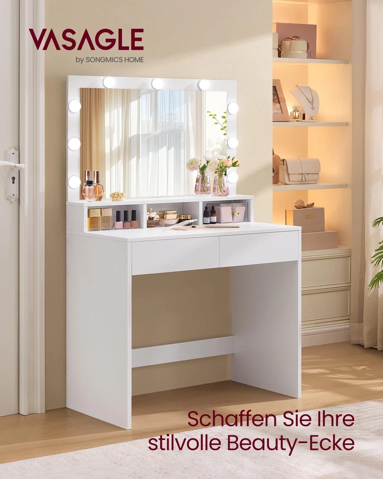 Schminktisch, mit LEDBeleuchtung, einstellbare Helligkeit, Frisiertisch mit S... - Bild 2 von 4