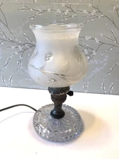 Vtg Small Boudoir Accent Lamp Frosted Glass Shade-Glass Base 9”