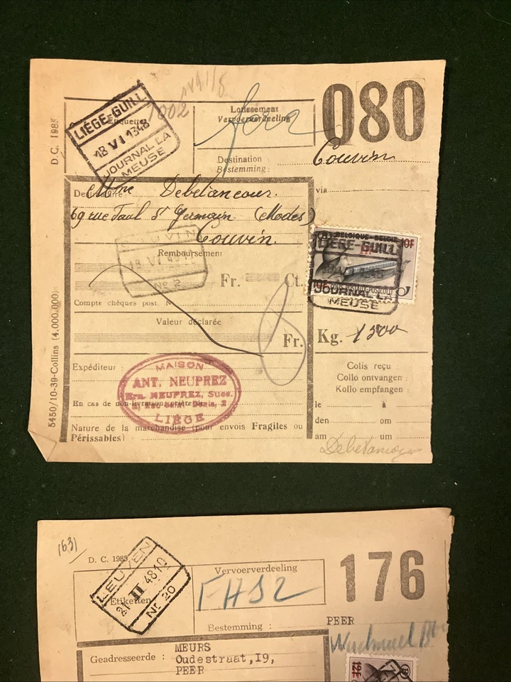 Бельгийская железнодорожная накладная лот из 3 обложек Liebe Guille Leuven Liege Guill Brugge - Изображение 2 из 4