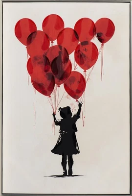 Acrylgemälde Balloon Girl 60x90 cm mit Rahmen, Mädchen mit roten Ballons - Bild 1 von 4