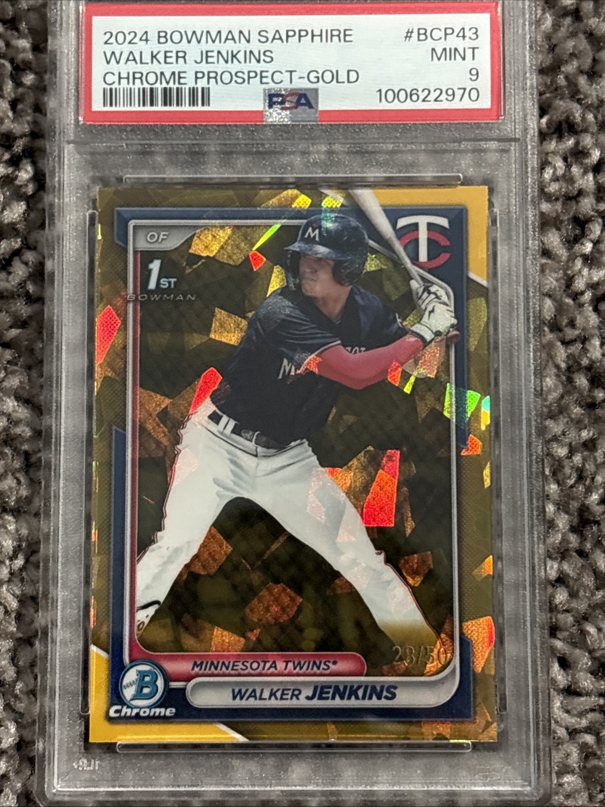 2024 Bowman Chrome 1st Sapphire Prospects Walker Jenkins #BCP-43 Gold /50 PSA 9