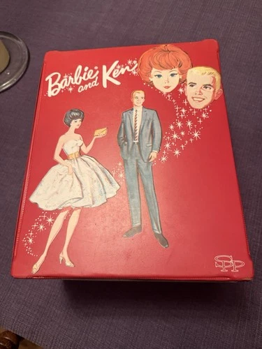 Vintage 1963 Mattel Barbie & Ken Doll Trunk RED Case W/ Barbies Accessories Ect