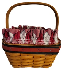 Longaberger Strawberry Basket 6"x 6"x 8" w/Liner Hand-woven Maple Wood