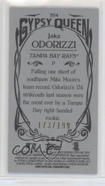 2015 Topps Gypsy Queen Minis Silver /199 Jake Odorizzi #204 - Image 2 of 2