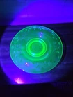 Vintage Depression Uranium Glass Rolled Edge Console Bowl With Floral Etching