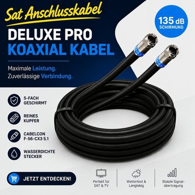 DELUXE PRO SatKabel SCHWARZ 135dB 5-Fach Cabelcon F-56 CX3 5.1 Wasserdicht