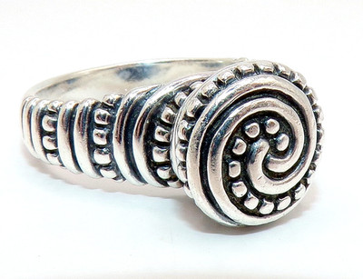 James Avery STERLING SILVER Lg African SWIRL BEADED Tribal RING Sz