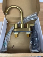 Brushed Gold 2-Handle Bathroom Sink Faucet Set w/ Drain Assembly   Modern Widesp