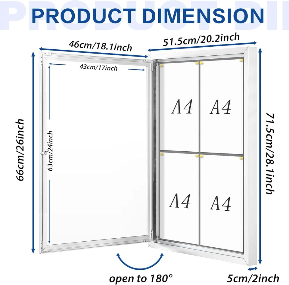 SWANCROWN 28x20 Inches Enclosed Notice Case – Secure Wall-Mounted Bulletin Board - Image 4 of 4