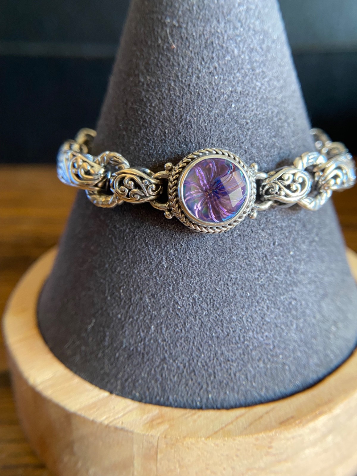 Sarda,Bali Handcrafted,Top Quality Sterling & Quartz Link Bracelet-Lobster Close