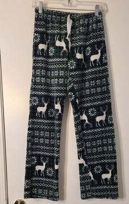Weekending Woman s Holiday Plush PJ Pants Green/White Small Christmas Reindeer