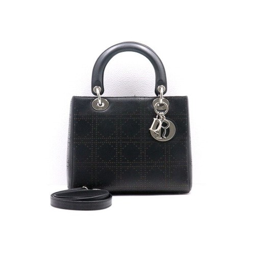 Dior Black Leather Cannage Lady Medium Tote Bag 152894096