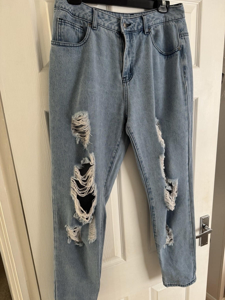 Acid Wash Plt Low Rise Distressed Boyfriend Jeans