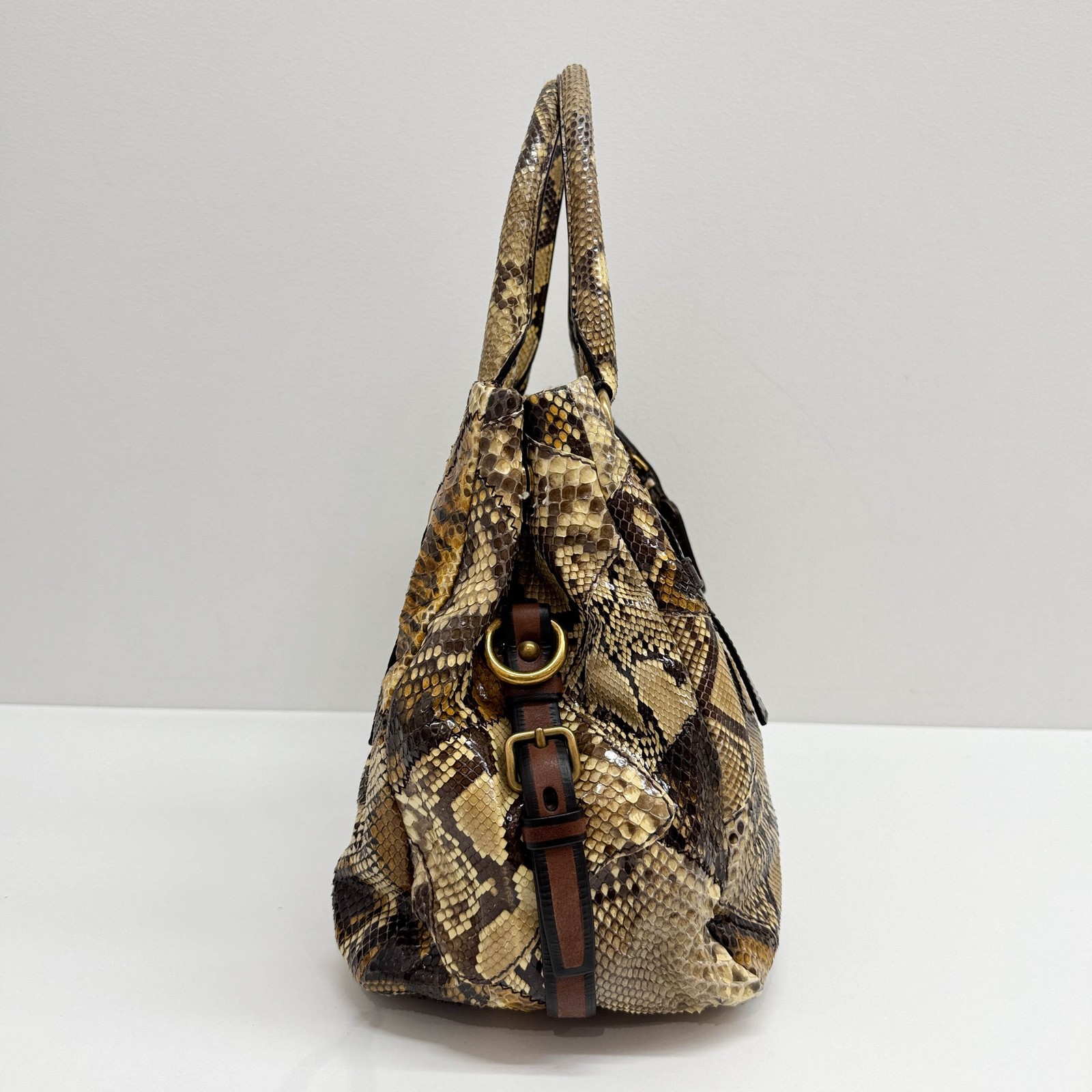 PRADA Patchwork Brown Python Print Embossed Leath… - image 6