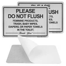 (2 PACK) Do Not Flush Sign for 9 x 6 inches, Brushed Aluminum /Black