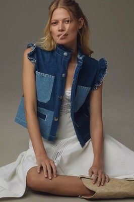 New Seventy + Mochi Pablo Patched Denim Vest Size 2 NWT