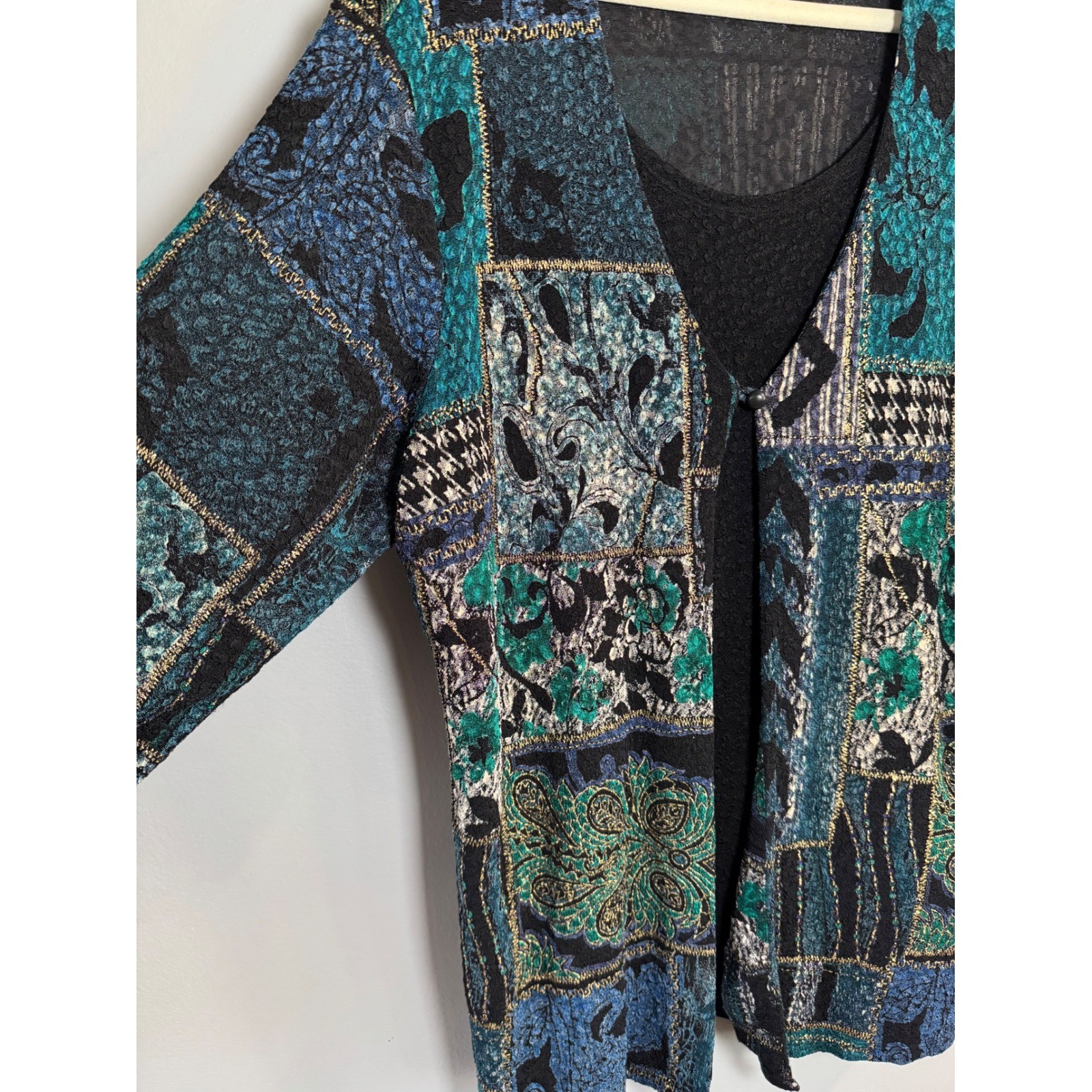 Notations Womens 2X Patchwork Print Open Front Ca… - image 2