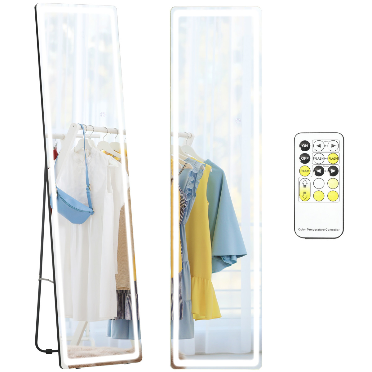 HOMCOM Full Length Mirror with LED Light Free Standing Floor Mirror Bedroom in Silver - Image 2