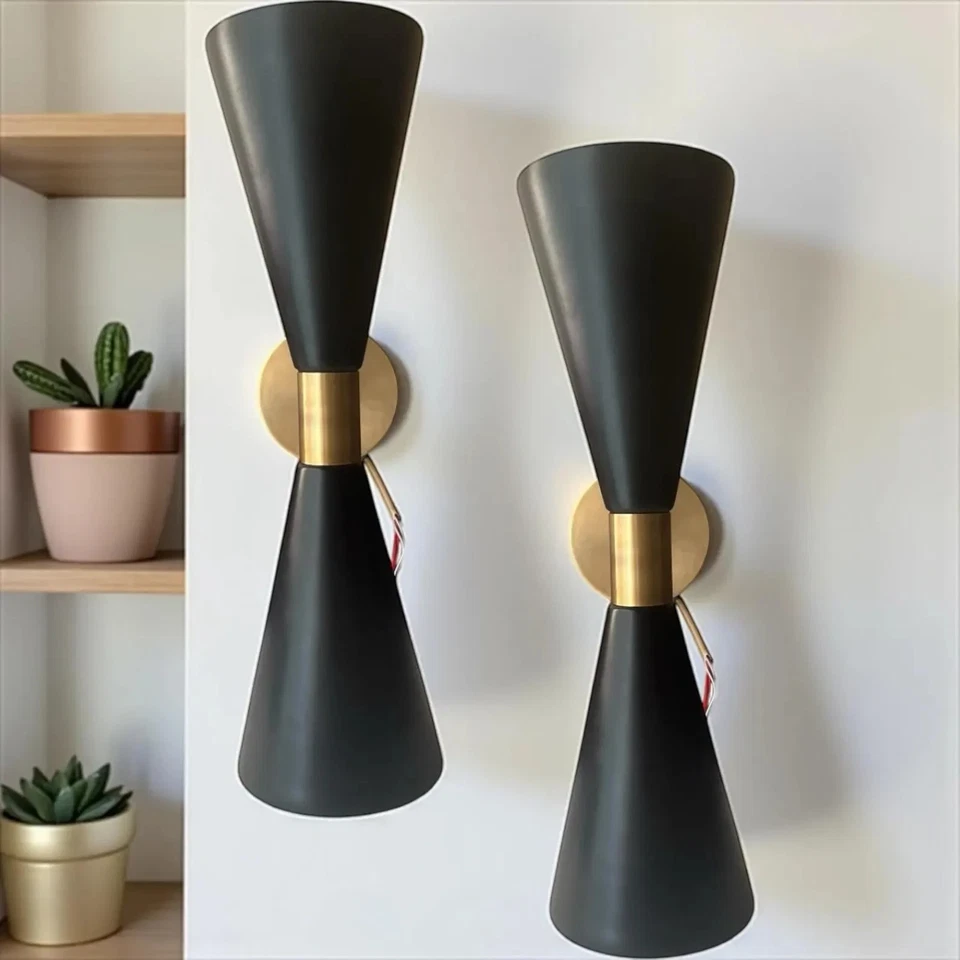 Aplique de pared doble de latón pulido moderno de mediados de siglo hecho a mano regalo de Navidad Foto 3 de 4