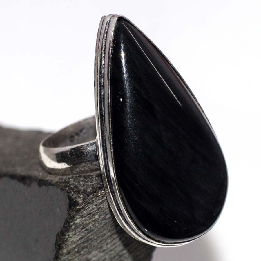 Black Obsidian 925 Silver Plated Ethnic Ring Size US 8 Gemstone Jewelry JW