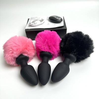 Silicone Remote Control E-Stim Silicone Ball Plug Short Plush Tail Wearable