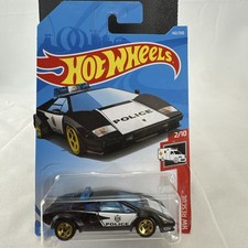 Hot Wheels 1:64 Black Lamborghini Countach Police Car HW Rescue Diecast 142/250