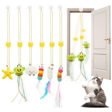 Jiaron 6 pcs interactive cat feather toys indoor hanging retractable toy, self