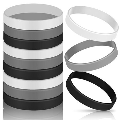 Jovitec 12 Pieces Rubber Bracelets, Solid 2.56 inches, Black, White, Gray