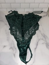 Vtg Cacique Green Lace Thong Teddy Size S