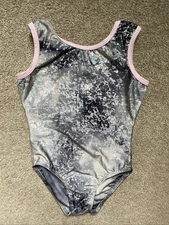 Girls Destira Size CS Gray Sparkled Gymnastics Leotard 