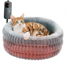 Cat Bed Indoor, 20" Round Donut Deep Sleep Calming Pet Beds for Cats and Heated