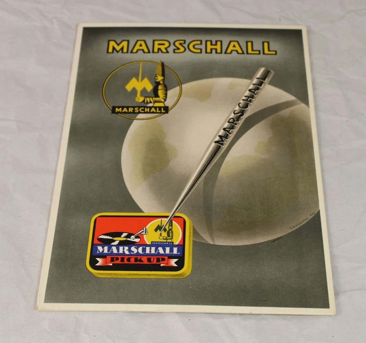 C9/ MARSCHALL Pick Up - Vintage Simili Emaille - Werbeaufsteller HiFi Zubeh. /40