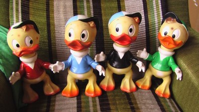 4 x Neffe Tick Trick Track Figur 1962 Donald Duck Walt Disney vintage