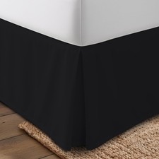 Queen Bed Skirt - Soft Pleated Ruffle - 16 Inch Drop - Hotel Quality Black