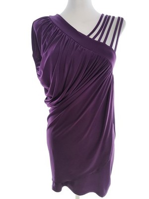 EXHIBIT Damen Bodycon-Kleid Gr. M Lila Kurzer Ärmel Kurz V-Ausschnitt