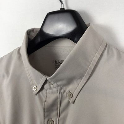 HUK Tide Point Mens Shirt M Beige Long Sleeve Lightweight Performance Fishing