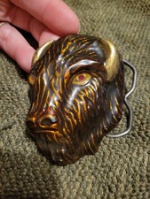 Vintage Rare Buffalo /Bison head belt buckle metal MBCI MADE USA 3" tall