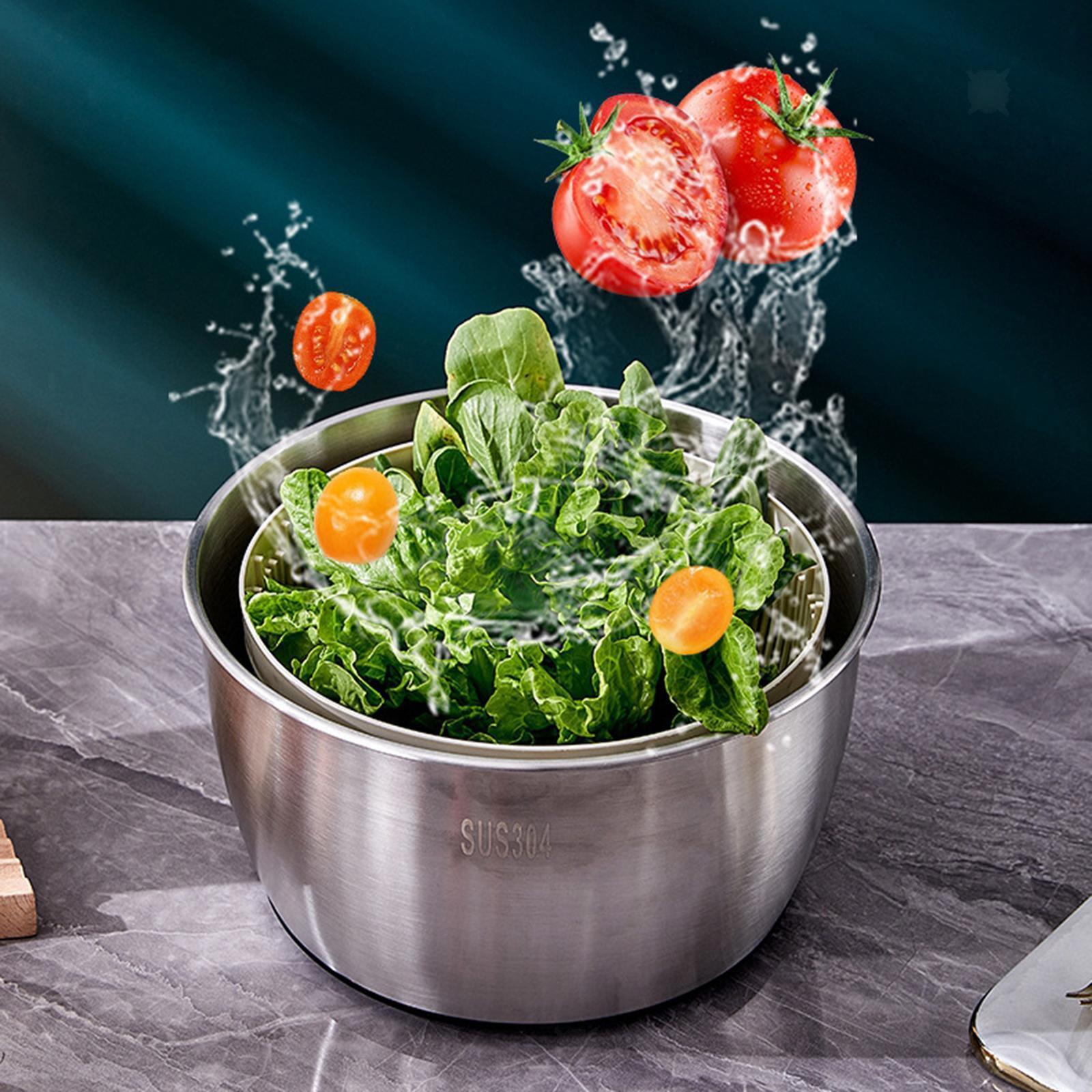 Salad Spinner Lockable Colander Basket Compact Storage Vegetable Dryer-image