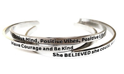 have courage and be kind Inspirational Silver Cuff Bracelet